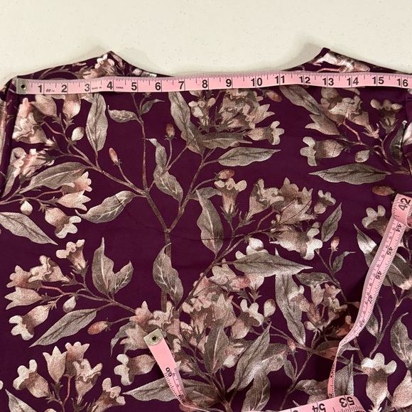 JM Collection Purple Blouse Floral Metallic Trim Sheer Sleeve Women’s Sz Large - Picture 10 of 13